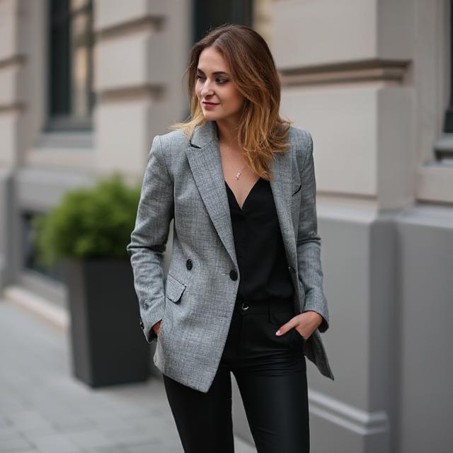 Who Can Pull Off a With Grey Blazer Black Pants?