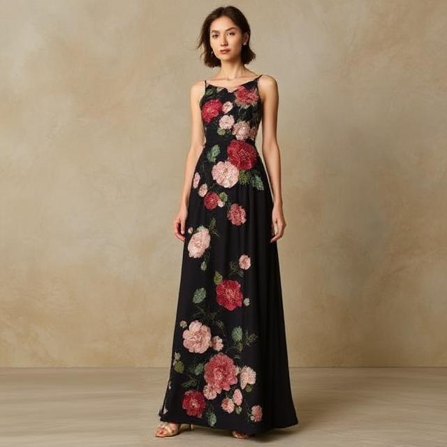 The Leo Lin Rayna Floral-Appliquéd Crepe Maxi Dress: An Exquisite Blend of Elegance and Artistry